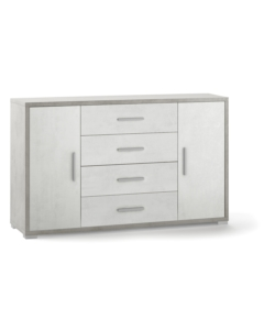 MOBILE 2 ANTE 4 CASSETTI BIANCO E CEMENTO, 137X84X41 CM