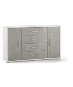 MOBILE 2 ANTE 4 CASSETTI CEMENTO E BIANCO, 137X84X41 CM