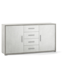 MOBILE 2 ANTE 4 CASSETTI CEMENTO E BIANCO, 154X84X41 CM