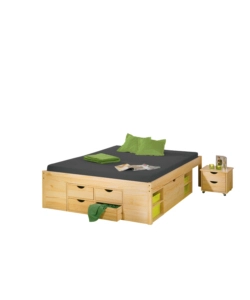 Letto matrimoniale con contenitori e comodini estraibili con ruote  "Claas" color legno 180x200 cm