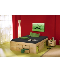 Letto matrimoniale con contenitori e comodini estraibili con ruote  "Claas" color legno 180x200 cm