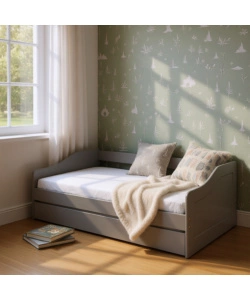 LETTO SINGOLO GRIGIO E LETTO ESTRAIBILE CON FUNZIONE DIVANO 97X208X62 CM