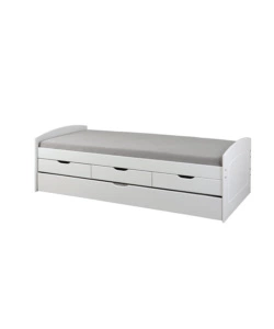 LETTO SINGOLO CON 3 CASSETTI E LETTO ESTRAIBILE IN PINO BIANCO 90X200 CM