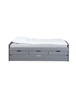 LETTO SINGOLO CON 3 CASSETTI E LETTO ESTRAIBILE IN PINO GRIGIO 90X200 CM