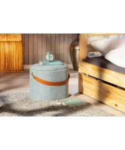 POUF GRIGIO CON CONTENITORE E MANIGLIA IN ECOPELLE, 42X30X36CM