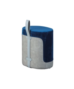 POUF BLU E GRIGIO CON MANIGLIA IN ECOPELLE, 38X32,5X43 CM