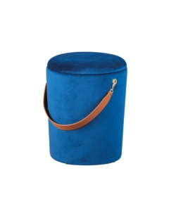 POUF "SECCHIELLO" IN VELLUTO BLU CON MANIGLIA, 35X35X45 CM