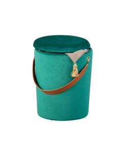 POUF "SECCHIELLO" IN VELLUTO VERDE CON MANIGLIA, 35X35X45 CM