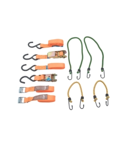 CINGHIA DI ANCORAGGIO IN KIT 8 PZ. CON TENDITORI E CAVO ELASTICO IN CONFEZIONE RIUTILIZZABILE