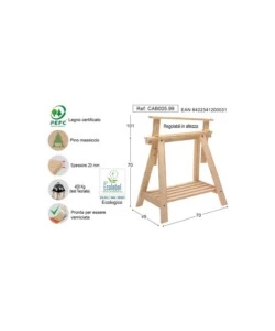 CAVALLETTO DECORATIVO REGOLABILE IN LEGNO DI PINO 70X70X45 CM