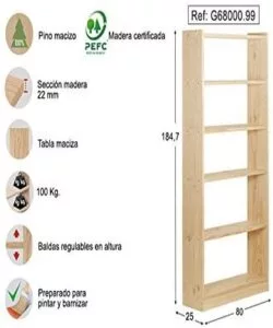 SCAFFALE IN LEGNO GALA CON RIPIANI LARGHEZZA 80 CM