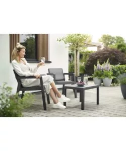 SET DA GIARDINO "EMILY BALCONY" CON 2 SEDIE E TAVOLINO COLORE GRAFITE - KETER
