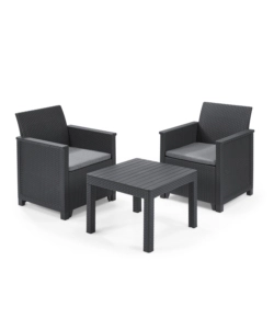 SET DA GIARDINO KETER "EMMA BALCONY" CON 2 POLTRONE E TAVOLO, COLORE GRAFITE - KETER