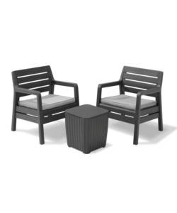 SET MOBILE DA GIARDINO "DELANO BALCONY" CON 2 POLTRONE E TAVOLO 39 x 39 COLORE GRAFITE - KETER.