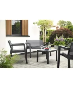 SET DA GIARDINO "EMILY LOUNGE" CON 2 POLTRONE, DIVANO 2 POSTI E TAVOLINO, COLORE GRAFITE - KETER