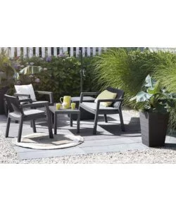 SET DA GIARDINO "EMILY LOUNGE" CON 2 POLTRONE, DIVANO 2 POSTI E TAVOLINO, COLORE GRAFITE - KETER