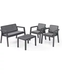 SET DA GIARDINO "EMILY LOUNGE" CON 2 POLTRONE, DIVANO 2 POSTI E TAVOLINO, COLORE GRAFITE - KETER