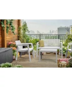 SET MOBILE DA GIARDINO "EMILY LOUNGE" CON 2 POLTRONE, DIVANO 2 POSTI E TAVOLINO, COLORE BIANCO - KETER