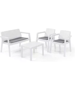 SET MOBILE DA GIARDINO "EMILY LOUNGE" CON 2 POLTRONE, DIVANO 2 POSTI E TAVOLINO, COLORE BIANCO - KETER