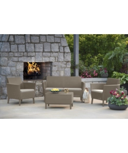 SET DA GIARDINO "SALEMO LOUNGE" CON 2 POLTRONE, DIVANO A 2 POSTI E TAVOLINO, COLORE CAPPUCCINO - KETER
