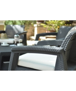 SET DA GIARDINO "CORFU LOUNGE" CON 2 POLTRONE, DIVANO 2 POSTI E TAVOLINO, COLORE GRAFITE - KETER