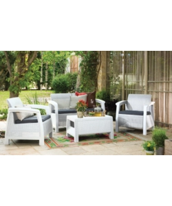 SET DA GIARDINO KETER "CORFU LOUNGE" IN POLIPROPILENE BIANCO 4 SEDUTE E TAVOLINO