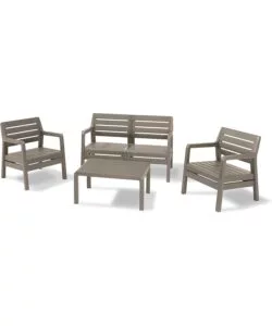 SET DA ESTERNO "DELANO LOUNGE" CON 2 POLTRONA, DIVANO 2 POSTI E TAVOLINO, COLORE CAPPUCCINO - KETER