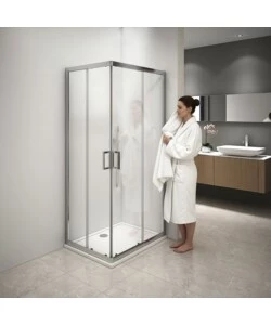 BOX DOCCIA ANGOLARE IN ALLUMINIO CON VETRO TRASPARENTE 70X90X185 CM