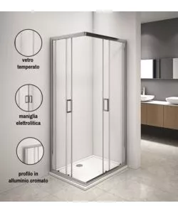BOX DOCCIA ANGOLARE IN ALLUMINIO CON VETRO TRASPARENTE 70X90X185 CM