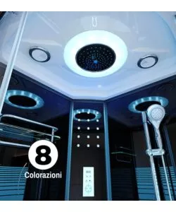 CABINA DOCCIA IDROMASSAGGIO "OLIMPIA" CON LUCI COLORATE IN VETRO E ALLUMINIO 80X80X220 CM