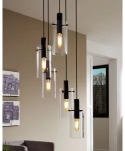 LAMPADA A SOSPENSIONE "MONTEFINO" VETRO E METALLO, 5X60W