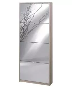 SCARPIERA OLMO CON 4 ANTE A SPECCHIO, 63X18X154 CM