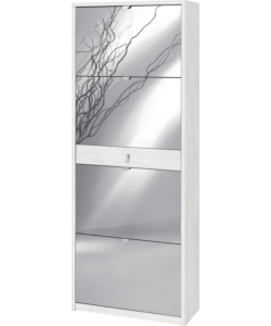 SCARPIERA BIANCA CON 4 ANTE A SPECCHIO E 1 CASSETTO, 63X29X164 CM