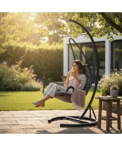 POLTRONA DONDOLO DA ESTERNO SOSPESA EUROGARDEN IN METALLO ANTRACITE 90/80X102X195 CM