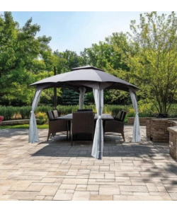 GAZEBO DA ESTERNO CON DOPPIO TETTO EUROGARDEN "BERLINO" IN ACCIAIO GRIGIO 3X3 M