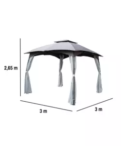 GAZEBO DA ESTERNO CON DOPPIO TETTO EUROGARDEN "BERLINO" IN ACCIAIO GRIGIO 3X3 M