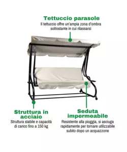 DONDOLO DA ESTERNO 3 POSTI EUROGARDEN BEIGE 200X120X164 CM