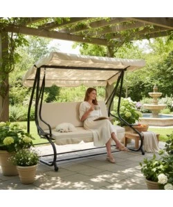 DONDOLO DA ESTERNO 3 POSTI EUROGARDEN BEIGE 200X120X164 CM