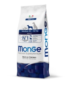 CROCCHETTE PER CANI MONGE ADULTO DI TAGLIA MEDIA CON POLLO 12 KG