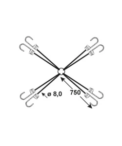 CAVO ELASTICO A RAGNO Ø 8 X 750 MM. IN POLIPROPILENE CON 8 GANCI DI ANCORAGGIO PLASTIFICATI