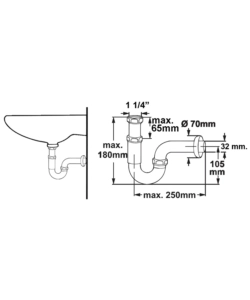 SIFONE A "S" 1 1/4" IN OTTONE CROMATO, PER BAGNO