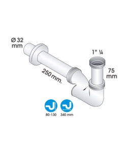 SIFONE A "U" 1 1/4" IN OTTONE CROMATO, PER BAGNO