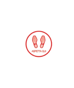 ADESIVO "ASPETTA QUI" CIRCOLARE Ø 33 CM.