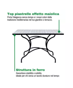 TAVOLO DA ESTERNO EUROGARDEN "MEDITERRANEA" IN FERRO CON TOP PIASTRELLE 120X80X75 CM