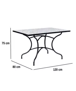 TAVOLO DA ESTERNO EUROGARDEN "MEDITERRANEA" IN FERRO CON TOP PIASTRELLE 120X80X75 CM