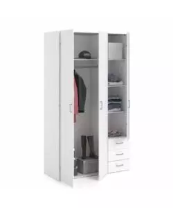 ARMADIO "SPACE" CON 3 ANTE E 3 CASSETTI BIANCO, 115,8X49,5X200,4 CM