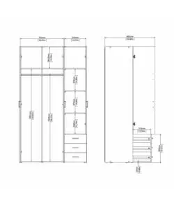 ARMADIO "SPACE" CON 3 ANTE E 3 CASSETTI BIANCO, 115,8X49,5X200,4 CM
