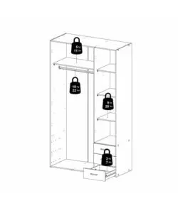 ARMADIO "SPACE" CON 3 ANTE E 3 CASSETTI BIANCO, 115,8X49,5X200,4 CM
