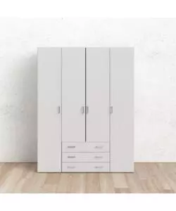 ARMADIO "SPACE" CON 4 ANTE E 3 CASSETTI BIANCO, 154X49,5X200,4 CM