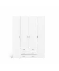 ARMADIO "SPACE" CON 4 ANTE E 3 CASSETTI BIANCO, 154X49,5X200,4 CM